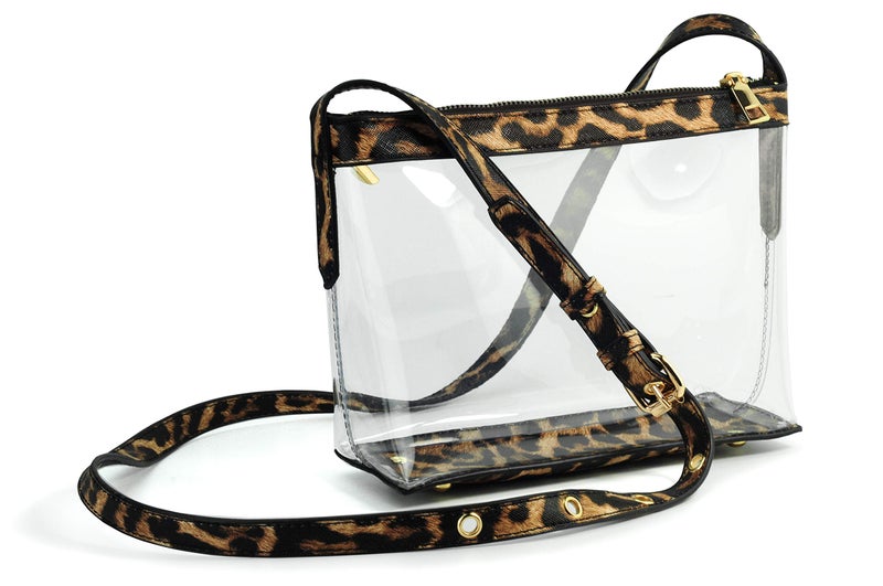 Hoxis Clear Zipper Cross Body Bag with Vegan Leather Trim (Leopard) - Image 2